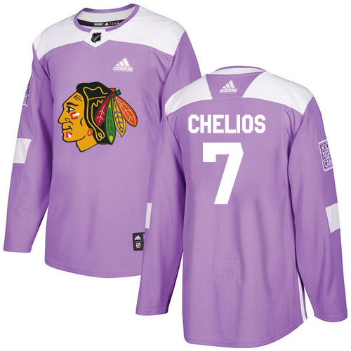 Adidas Blackhawks #7 Chris Chelios Purple Authentic Fights Cancer Stitched NHL Jersey